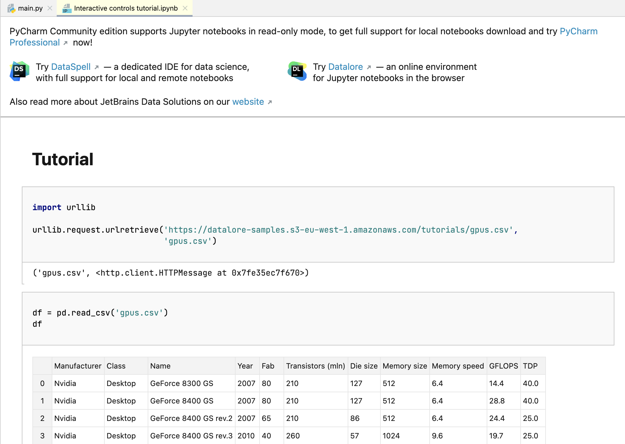 PyCharm 社区预览窗口中的笔记本