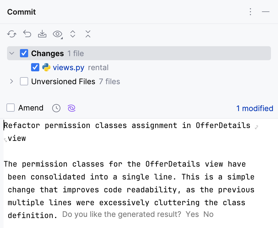 PyCharm：AI生成的提交消息