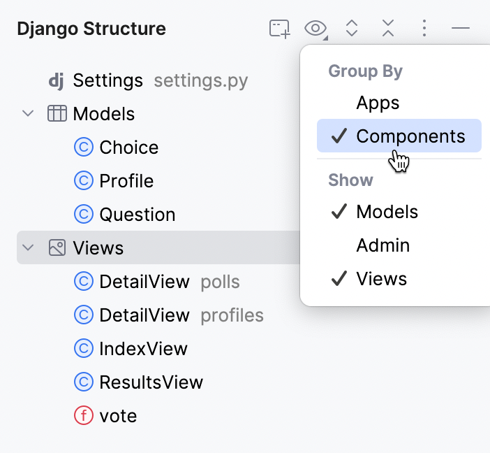 Django 结构按组件类型分组