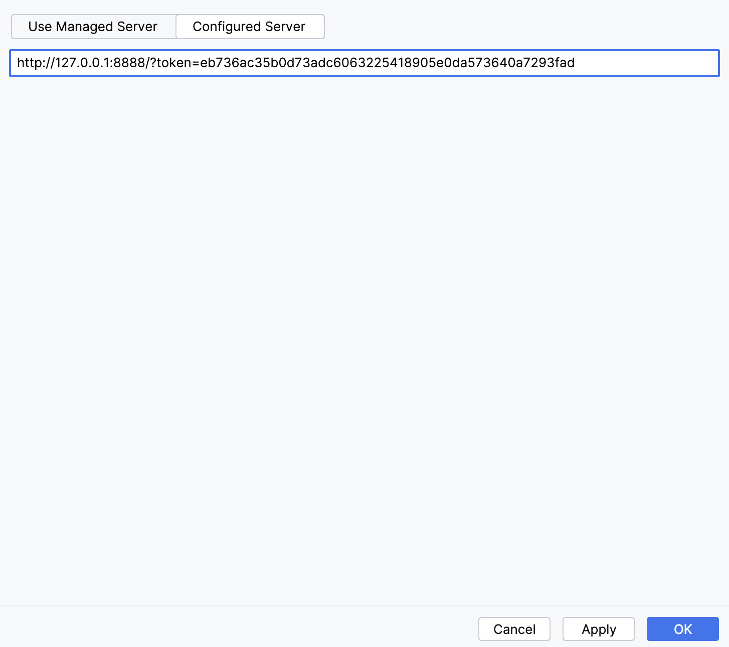 配置 Jupyter 服务器。 设置对话框