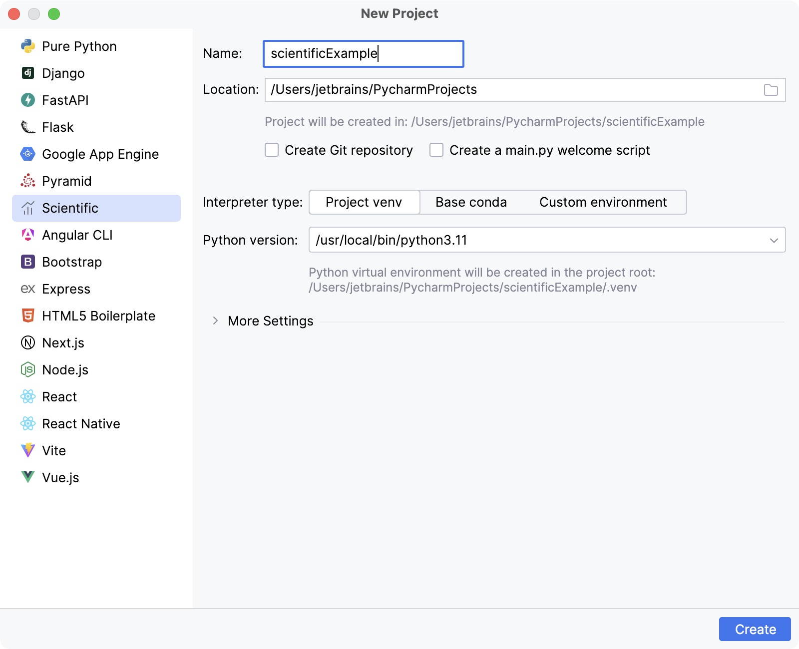 在 PyCharm 中创建一个新的科学项目