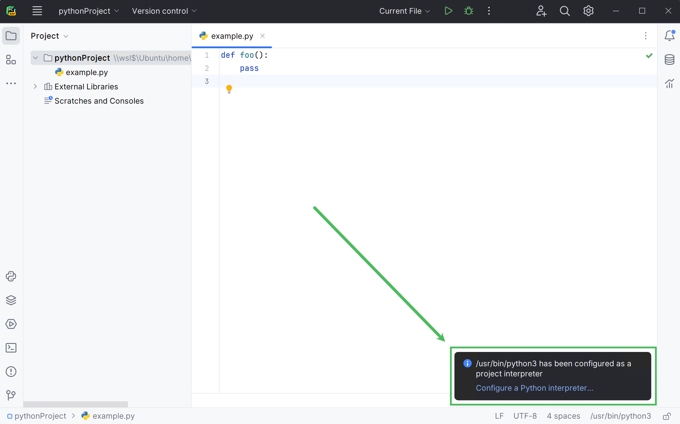 配置的 WSL 解释器