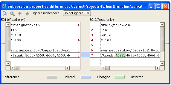 svn 属性比较本地结果